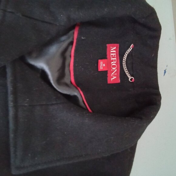 Women's M merona single breasted wool blend blend pea coat Black short cold weat - Picture 4 of 8